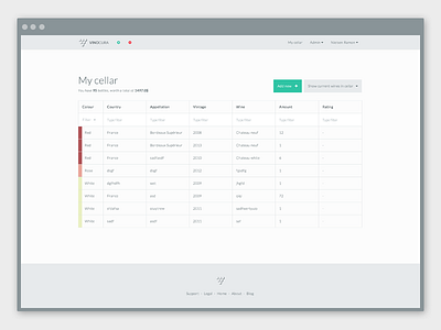Vinocura wine cellar view app flat simple table web application wine management