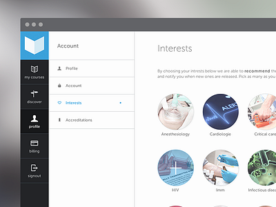 Medufy pick your interests circles flat full page interests medical sidebar web app