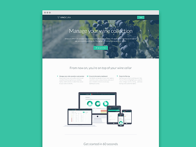 Vinocura open beta launch cellar flat hero icons landing page simple vincoura web app wine