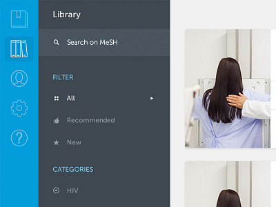 Medufy library filter cards categories contrast filter flat icons medical web ui