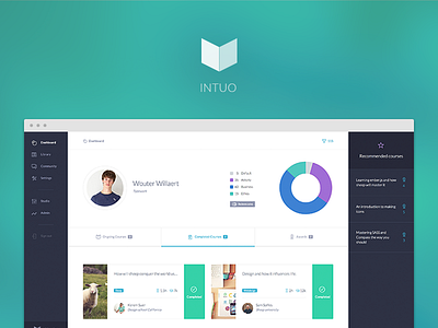 Intuo dashboard cards courses flat graph learning navigation simple web app