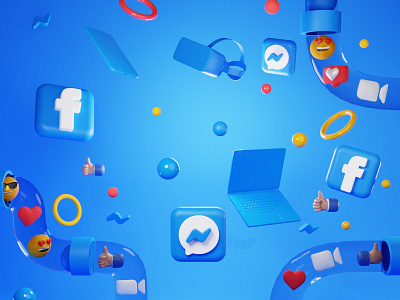Social Media Virtual Background Concept 3d blender blue devices emoji facebook fun hearts instagram laptop likes shapes smartphone social media sphere tubes vr