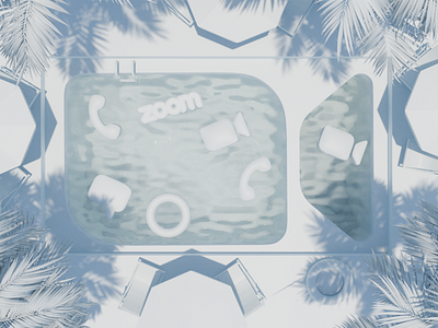 Summer Pool Virtual Background Concept 3d blender floaties fun inflatables meetings palm trees phone pool summer umbrella unshaded vacation water white zoom