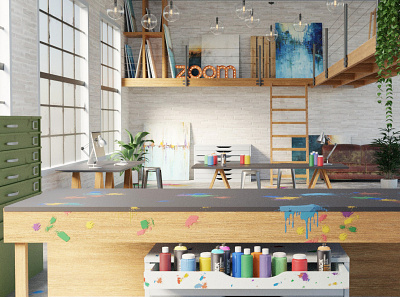 Art Studio Immersive Scene 3d blender boxes environment fun inside loft paint render scene spray paint studio table textured warehouse white workspace zoom