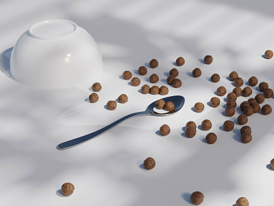 Uh Oh Coco Puffs 3d accident blender bowl c4d cereal chocolate coco puffs design fun graphic design milk puddle render shadows spill spoon