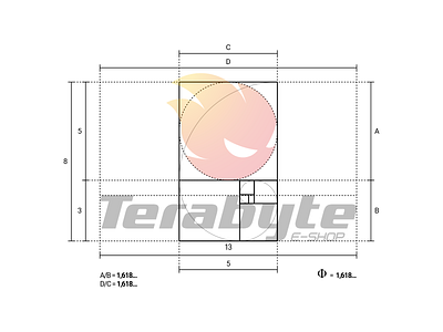 TerabyteShop Logo - Golden Ratio Grid brand branding fibonacci fire gamer goldenratio logo logo design logo grid meteor proportion terabyte typo typography