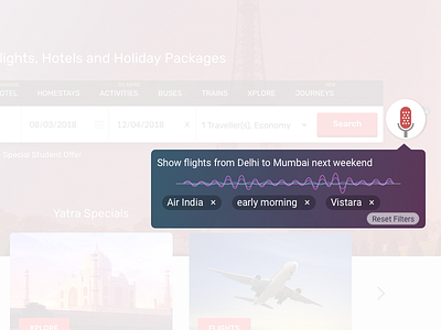 VUI search for flights voice user interface vui