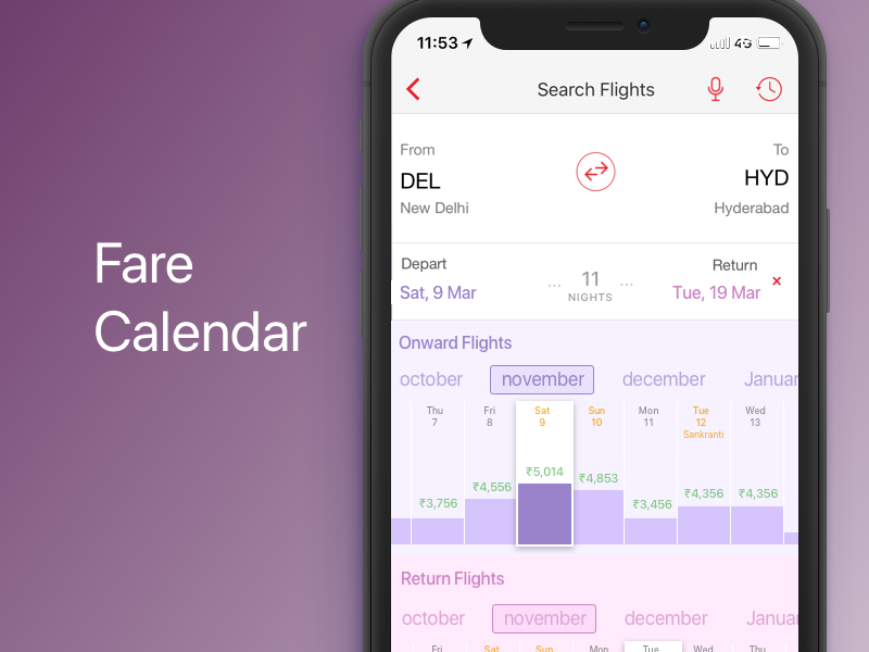 Fare Calendar by Karthik Vadlapatla on Dribbble