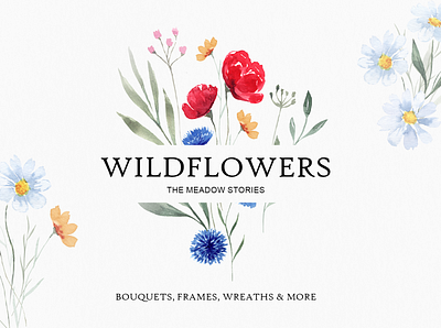 Wildflowers. Watercolor painting bouquets cards clip art collection colorful delicate design field floral flowers illustration invitation meadow nature painting summer watercolor wedding wild wildflowers