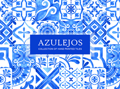 Azulejos tile collection. azulejo azulejos blue ceramic clip art collection design hand painted illustration painting patchwork tile traditional watercolor white