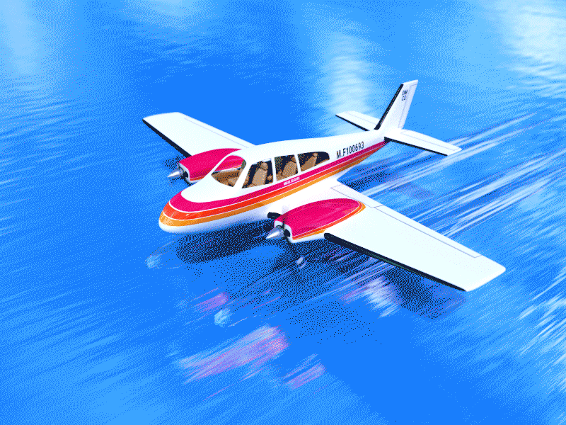 Puddle Jumper 3d airplane animation fly gif plane skim transportation vehicle wake water zoom