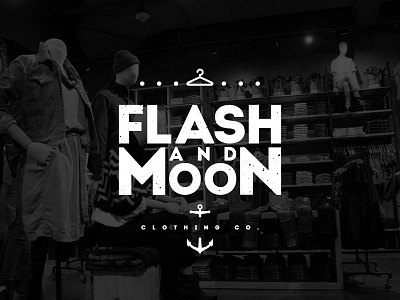 Flash & Moon Logo Concept black branding clothing company entity flash grungy logo moon nautical textile white