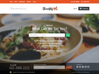 Scootsy clean delivery ecommerce food landing page navigation responsive scootsy typography ui ux website