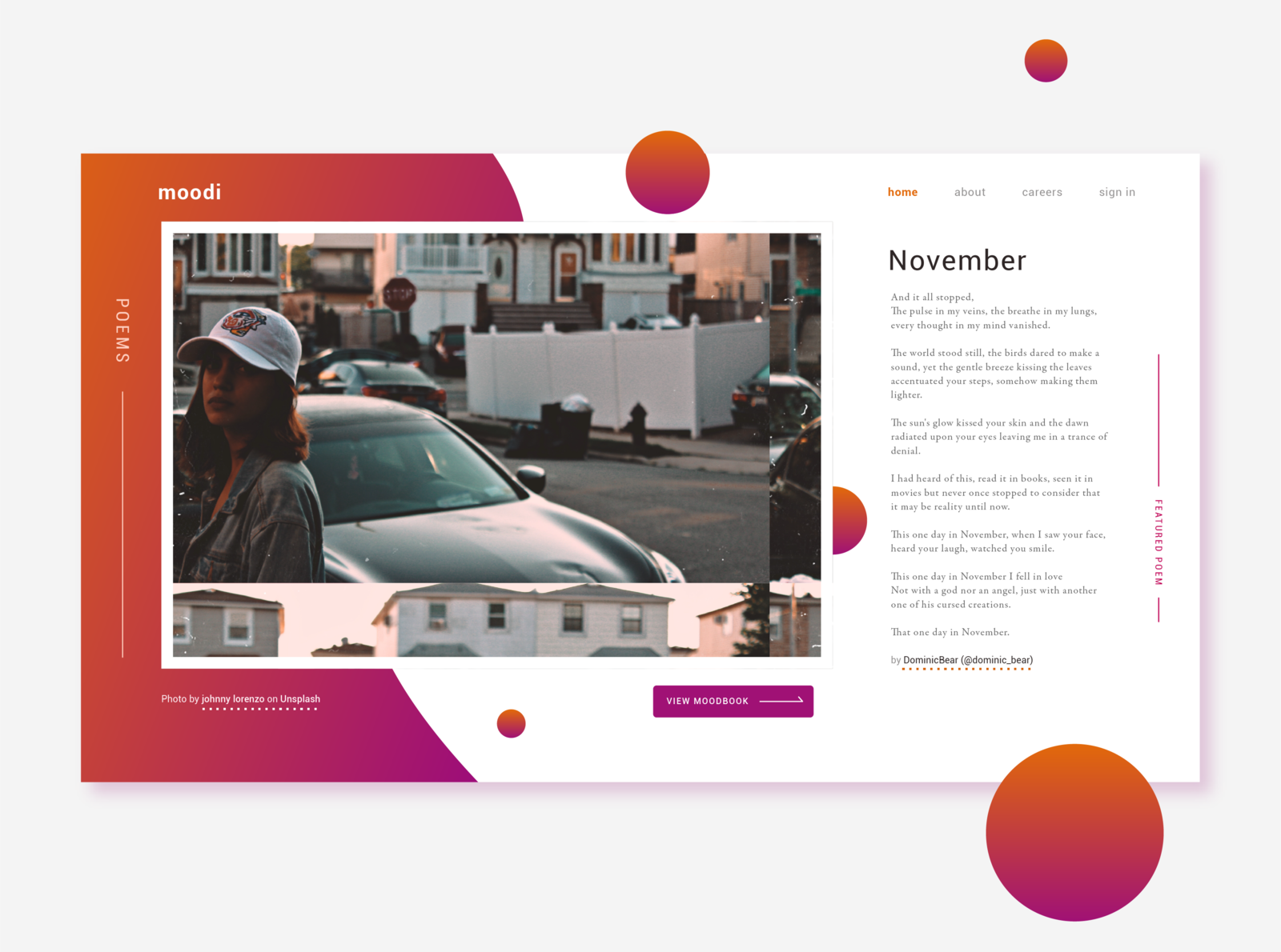 moodi design gradient landing page design minimal photograph poetry typography ui ux vector webdesign