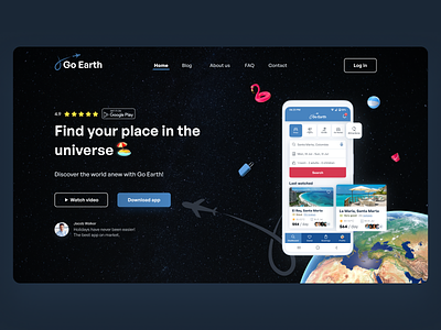 Go Earth Travel Vacation App Landing Page Hero Section accessibility app app design design landingpage travel ui ux vacation webdesign