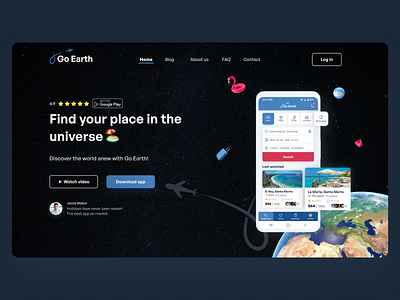 Go Earth Travel Vacation App Landing Page Hero Section