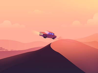 Desert car desert illustration orange sky