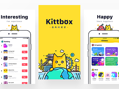 Game box cat game app illustration ui yellow
