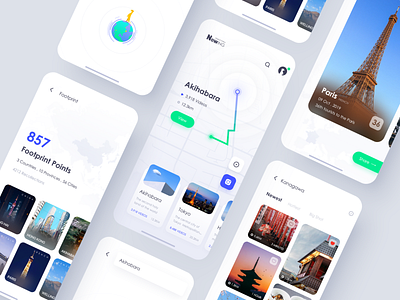 Map Video app blue design gray green icon illustration location qute ui ux white world