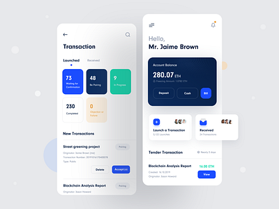 Transaction(ETH) App app blue button card darkblue green icon message search tool transaction ui white