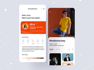 Hairstyle App - 2 app barber card design detection feed hair icon orange skin ui ux white