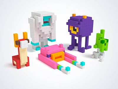 PIXIO Monsters alien blocks character dragon monster pixel pixelart pixio voxelart yeti