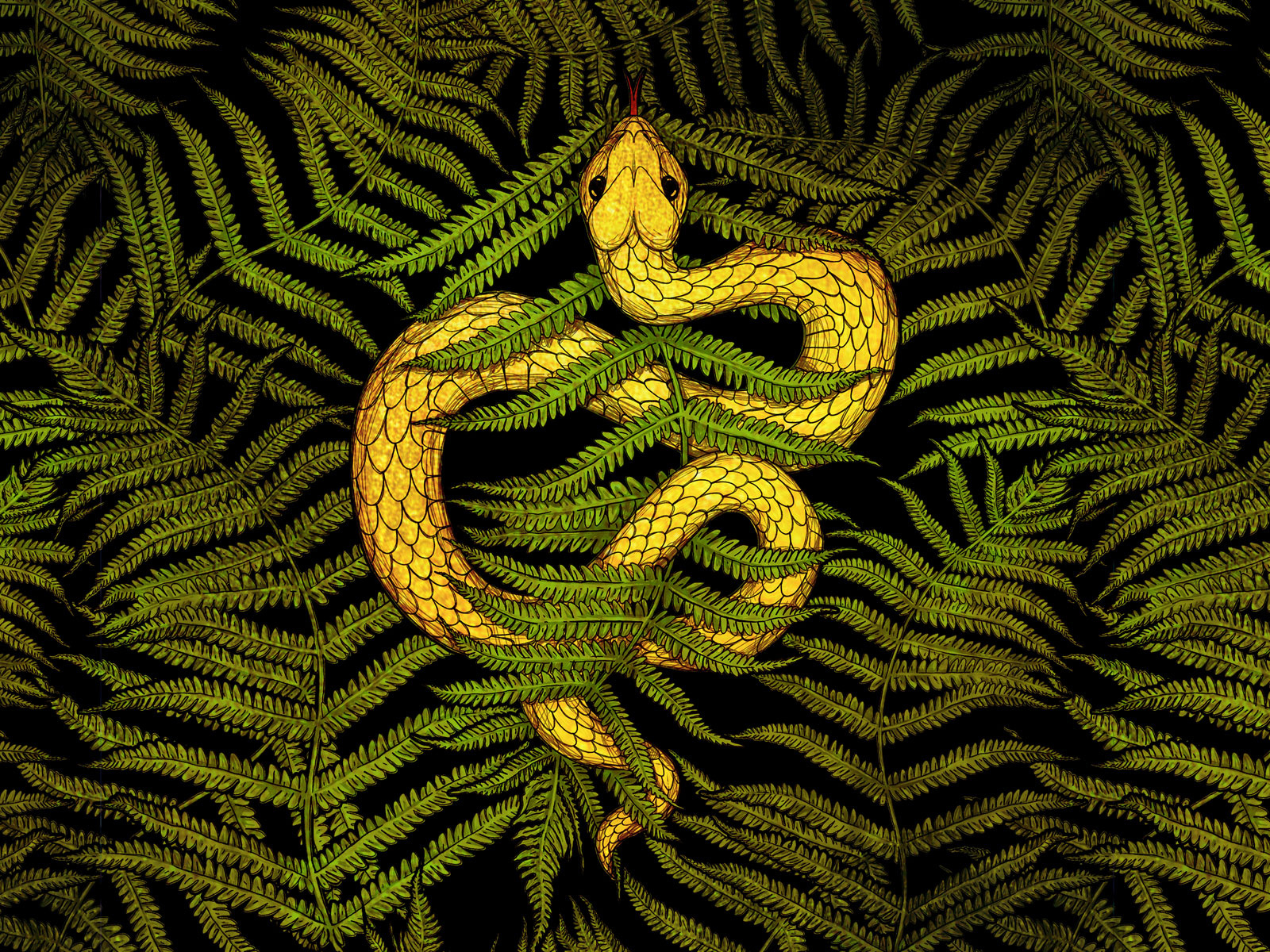 Golden snake in fern leaves by Nataliia Fisenko on Dribbble