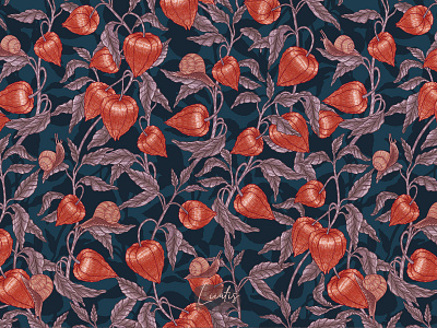 PHYSALIS GARDEN - patterns & motifs autumn design drawing elegant fabric design graphic design illustration luxury papper pattern pattern design physalis retro seamless pattern snails surface design textile design vintage wallpaper wrapping