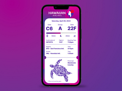 Hawaiian Airlines Boarding Pass - Concept UI Design boarding pass design graphic design hawaiian hawaiian airlines ui ui challenge ui design ux