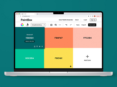 PaintBox - Concept Color Palette Generator - Weekly UI Warm-Up color color palette color palette generator graphic design rebound ui ui challenge ui design ux design weekly warmup