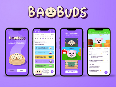 BaoBuds - Concept Gamified Task Management App accountability app app design character design game game design graphic design task management ui ux design visual design