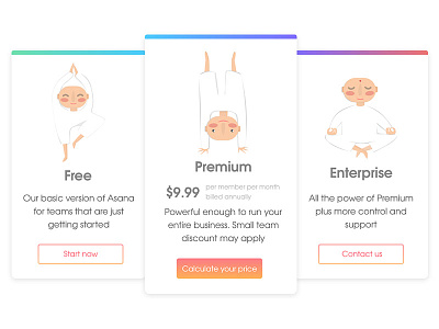 Pricing app asana clean concept dailyui illustration pricing ui white yoga yogin