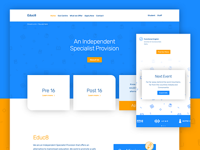 Educ8 - Homepage android branding and identity bright bright colors clean icon iconography illustrator ios sketch ui user interface ux web webdesign website