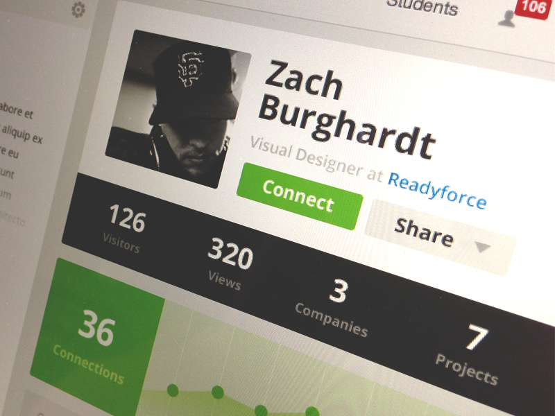 New Profile Concept profile concept dashboard pic picture connect buttons flat metrics stats connections timeline feed