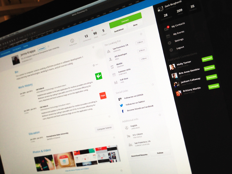 Sneak Peek at a Profile Concept user profile profile ui gui resume sidebar web website web profile
