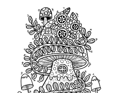 Mushroom house design doodle fairy tale flower graphic design illustration mushroom house