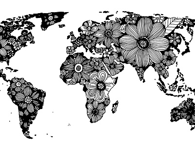 World Map Flower Doodle Vector doodle flower map vector world