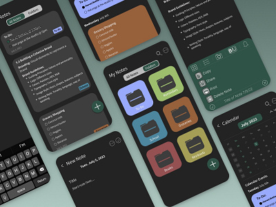 Mobile Note Taking App - Dark mode app clean design design earth tones figma graphic design icon illustration minimalistic mobile design notes app productivity ui ux vector