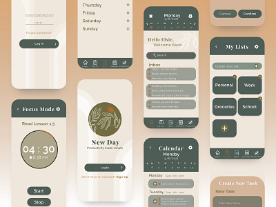 Productivity App- New Day app clean design design earth tones figma icon illustration logo minimal minimalistic mobile design notes app productivity typography ui ux vector