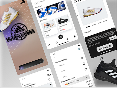 Adidas VB Product Marketplace adidas app app design black branding ecommerce graphic design logo mobile mobile design product shoes ui ui design vector volleyball