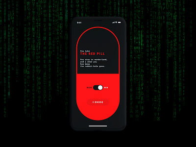 Matrix | Red Pill | Settings | Daily UI 007 app app design daily 100 daily 100 challenge daily challange daily ui 007 enter the matrix iphone x iphone x app iphone xr iphonexs matrix morpheus movie movie app neo screen settings settings page thanatos digital agency