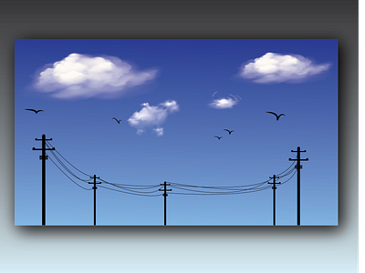 Cloudy sky / Illustration birds clouds design graphic design illustration landscape logo trees vector