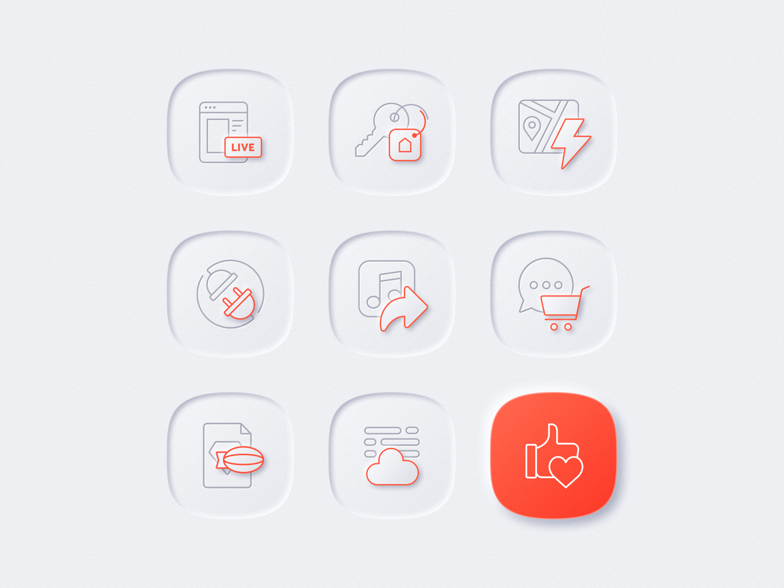 Neumorphic icons cart cloud flash gogoapps icons key lighting like neumorphic neumorphism red shadow skeuomorphic zeplin