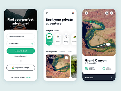 Travel App interactions animations app booking gogoapps guide hiking interactions interface ios kayaking minimal mobile mountains nature travel ui ux
