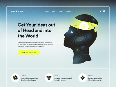 Mindfulness Courses Landing Page abstract bright gogoapps gradient head idea illustration landing page mind mindfulness planets program psychedelia space stars surrealism universe