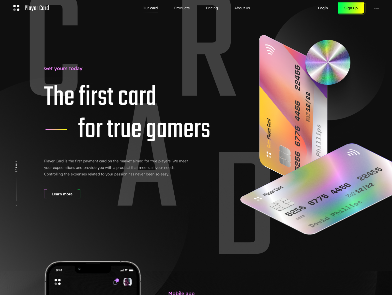 Player Card - The first card for true gamers (Landing page) by Maciej ...