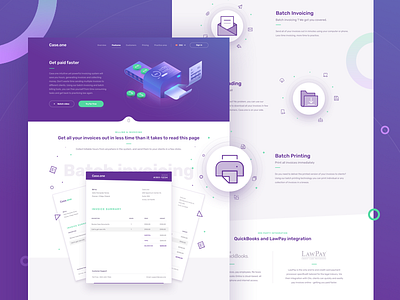 Case.one - Billing and Invoicing dashboard desktop home icons illustration landing page law payment redesign services ui website