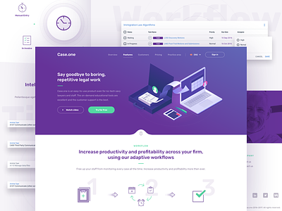 Case.one - Workflow & automation dashboard desktop home icons illustration landing page law payment redesign services ui website