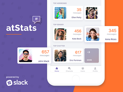 atStats - Interact with friends on Slack in a new way android app friends ios material mobile netguru relationship sharing slack social ui