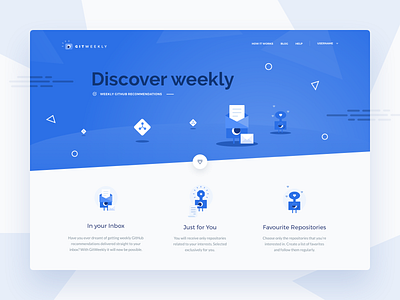 GitWeekly - Weekly GitHub recommendations blue design icon illustration landing page netguru product design typography ui vector webdesign website design